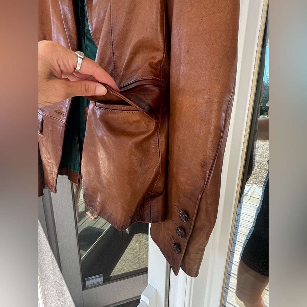 Italian Leather✨Pinko✨~Leather Jacket “Authentic from Italy”Cognac Color - Picture 6 of 11